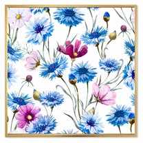 Designart 'Pink and Blue Wild Cornflowers' Traditional Framed Canvas Wall Art Print