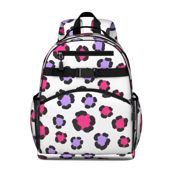 Pink and Purple Leopard Print Cute School Backpack Bag for School with Padded Back and Adjustable Shoulder Straps 15.25"x11.5"x5.25"