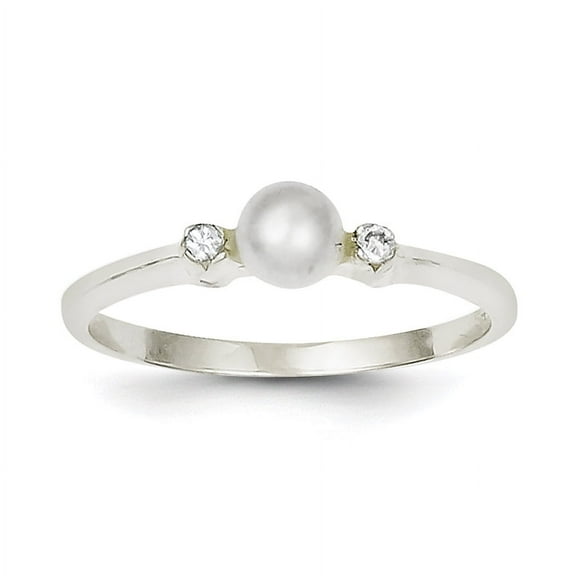 925 Sterling Silver Polished Solid Back Cubic Zirconia Freshwater Cultured Pearl Ring Size 8 2mm Wide Ring for Women
