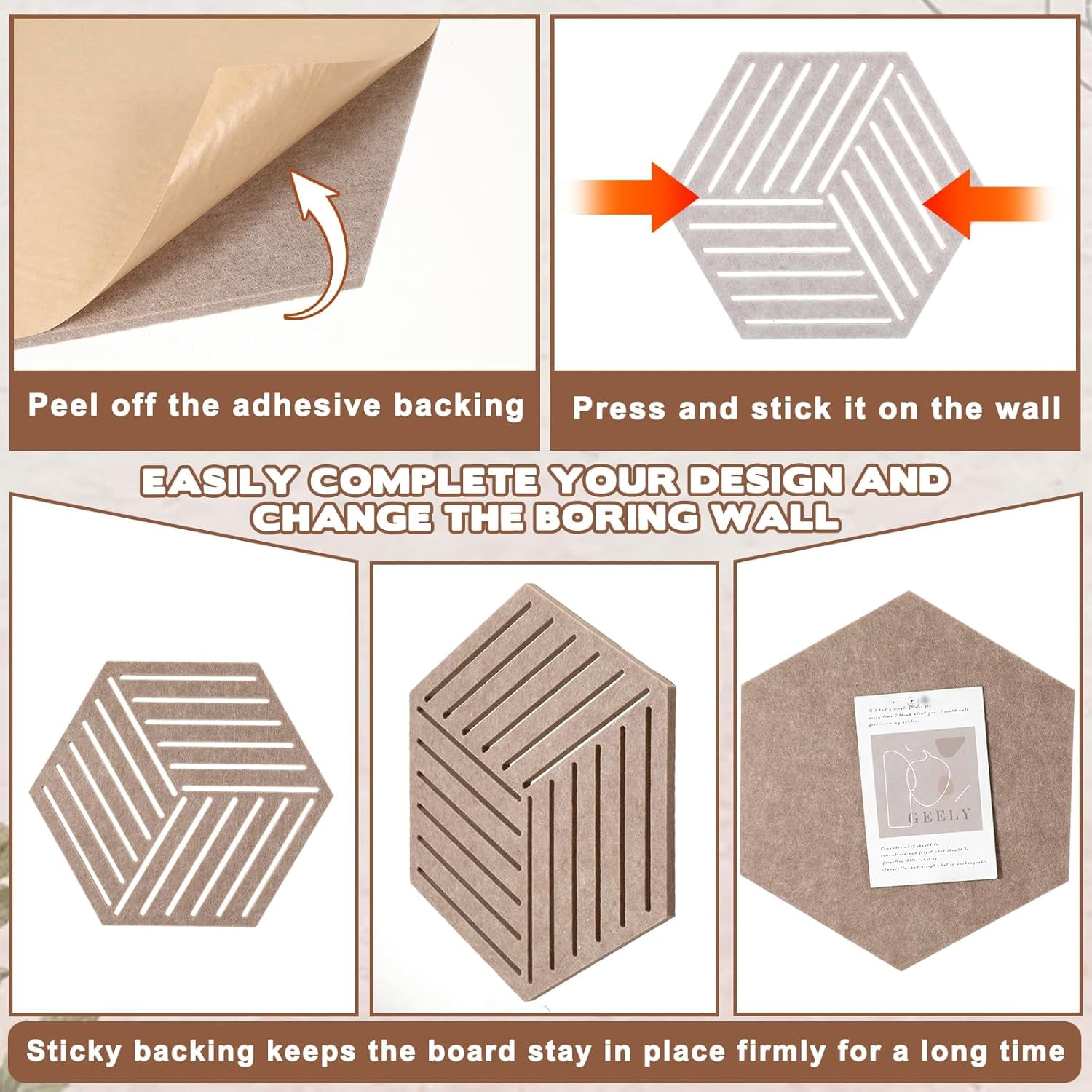 10 Pcs Hexagon Cork Board Tiles 12'' Medium Bulletin Boards for Walls Decor, Felt with 20 Clear Push Pins Office Home Classroom Photos DIY Decor
