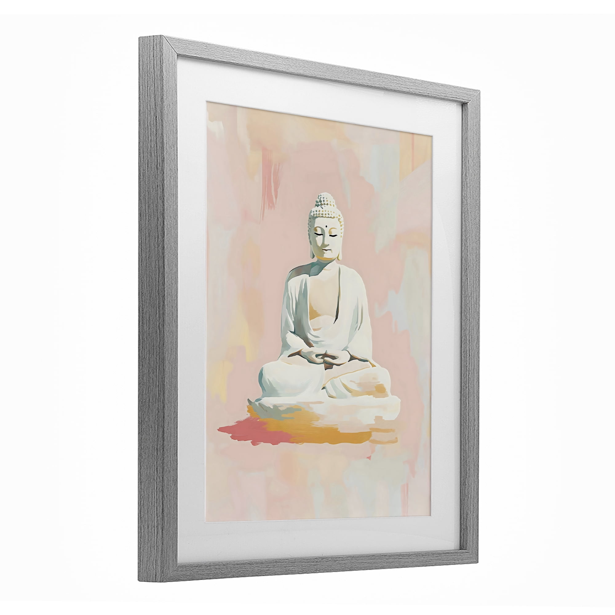 Stupell Industries Pastel Buddha In Quiet Meditation Gray Framed Print Under Glass, design by The Prints Vibe
