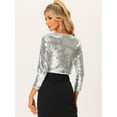 thumbnail image 4 of DARING DIVA Sequin Jacket Sparkly Open Front Crop Shrug Bolero Cardigan M Silver, 4 of 6