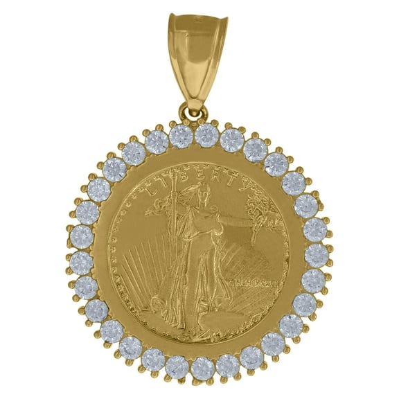 10k Yellow Gold Mens Cubic Zirconia Lady Of Liberty Medallion Charm Pendant