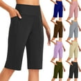 thumbnail image 7 of Women's High Waisted Workout Shorts with Pockets Knee Length Fitness Yoga Short Pants Stretchy Sportswear (S, Beige), 7 of 7