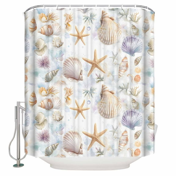 Small Stall Shower Curtain 36x72 Inch Narrow Half Size Coastal Shell Conch Bath Curtains Bathroom Decor Summer Beach Starfish Ocean Waterproof Fabric Shower Curtain Set with Hooks 36 Inch