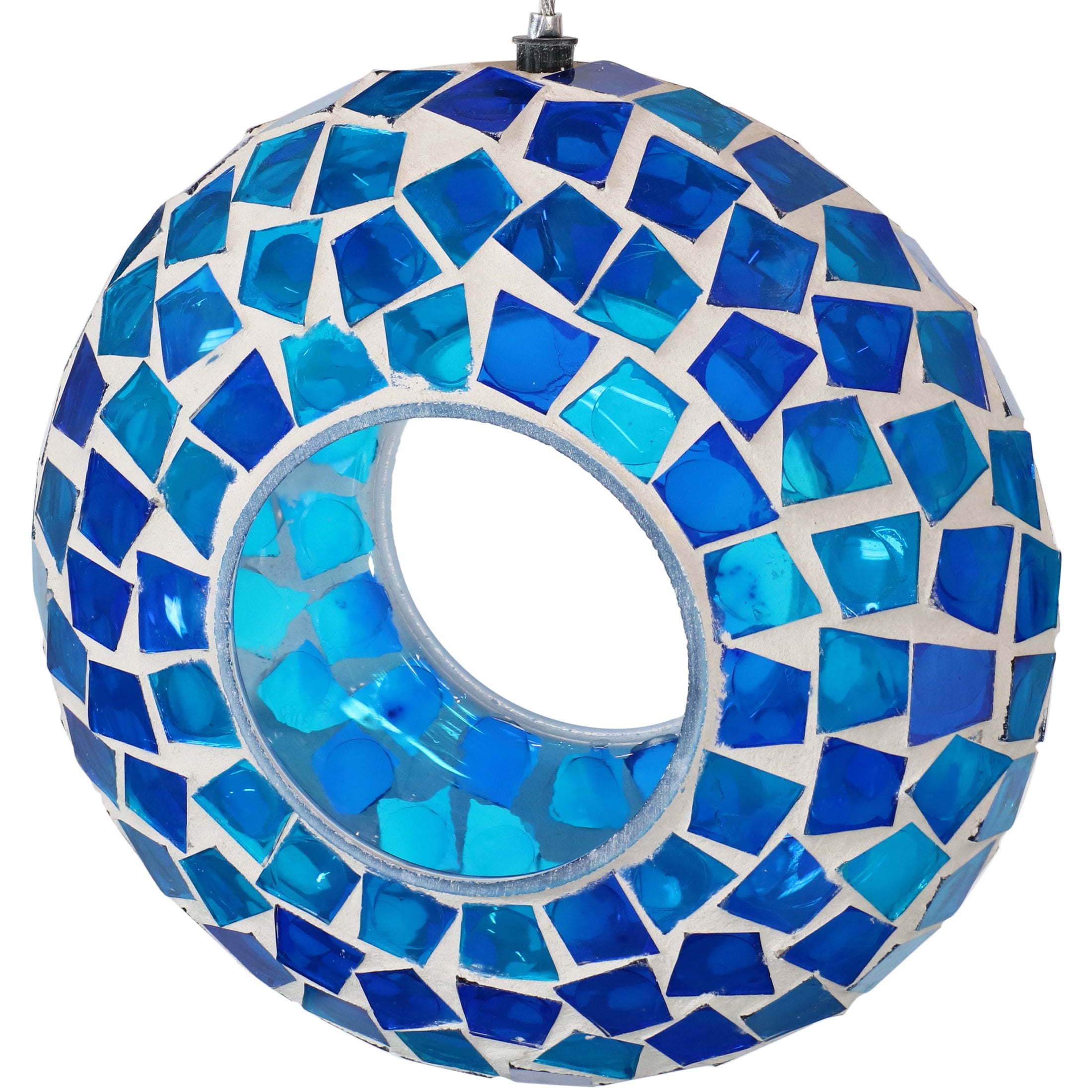 Sunnydaze Mosaic Glass Fly-Through Hanging Bird Feeder, 1-Cup Capacity, Blue