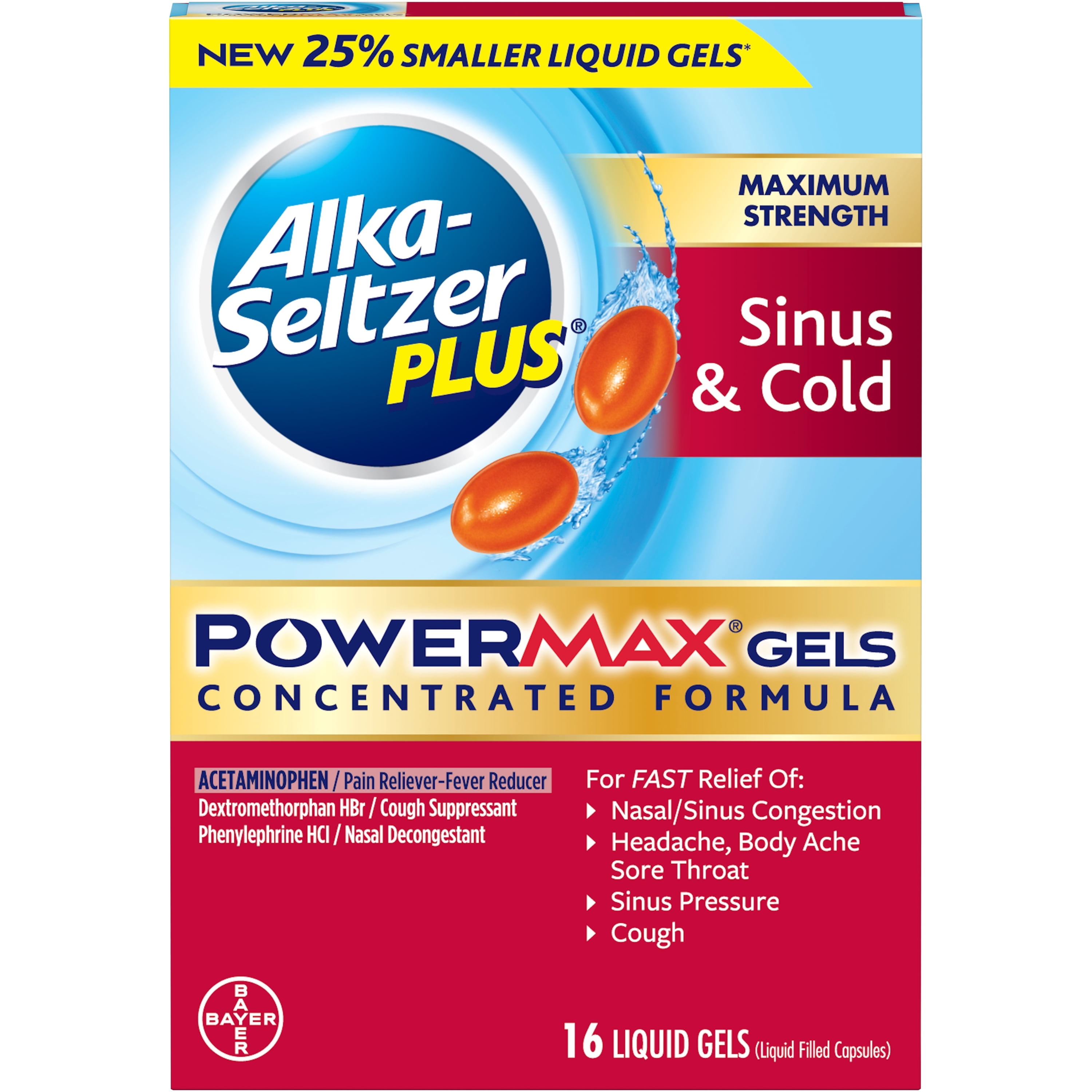 Alka-Seltzer Plus Powermax Sinus & Cold Medicine, Liquid Gels, 16 Count