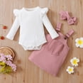 thumbnail image 2 of Baby Girl Long Sleeve Romper Suspender Skirts Set Hair Band Free Pink 0-6 Months, 2 of 8