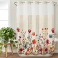 thumbnail image 3 of Pink Orange Teal Spring Floral No Hook Shower Curtain Waterproof,Bathroom Curtains with Snap in Liners and See Through Top Window,Watercolor Botanical Summer Flowers Bathtub Curtains Shower 60"Wx72"L, 3 of 8