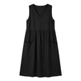 thumbnail image 4 of Lenago Floral Dress for Women Ladies' Casual And Fashionable Solid Color V-Neck Sleeveless Pocket Dress Black L, 4 of 6
