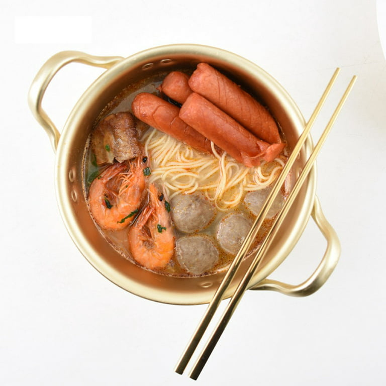 Travelwant Ramen Pot, Korean Ramen Cooking Pot with Lid Spoon and Chopsticks Korean Ramen Noodle Pot Fast Heating for Kitchen Cookware (Double Handle)