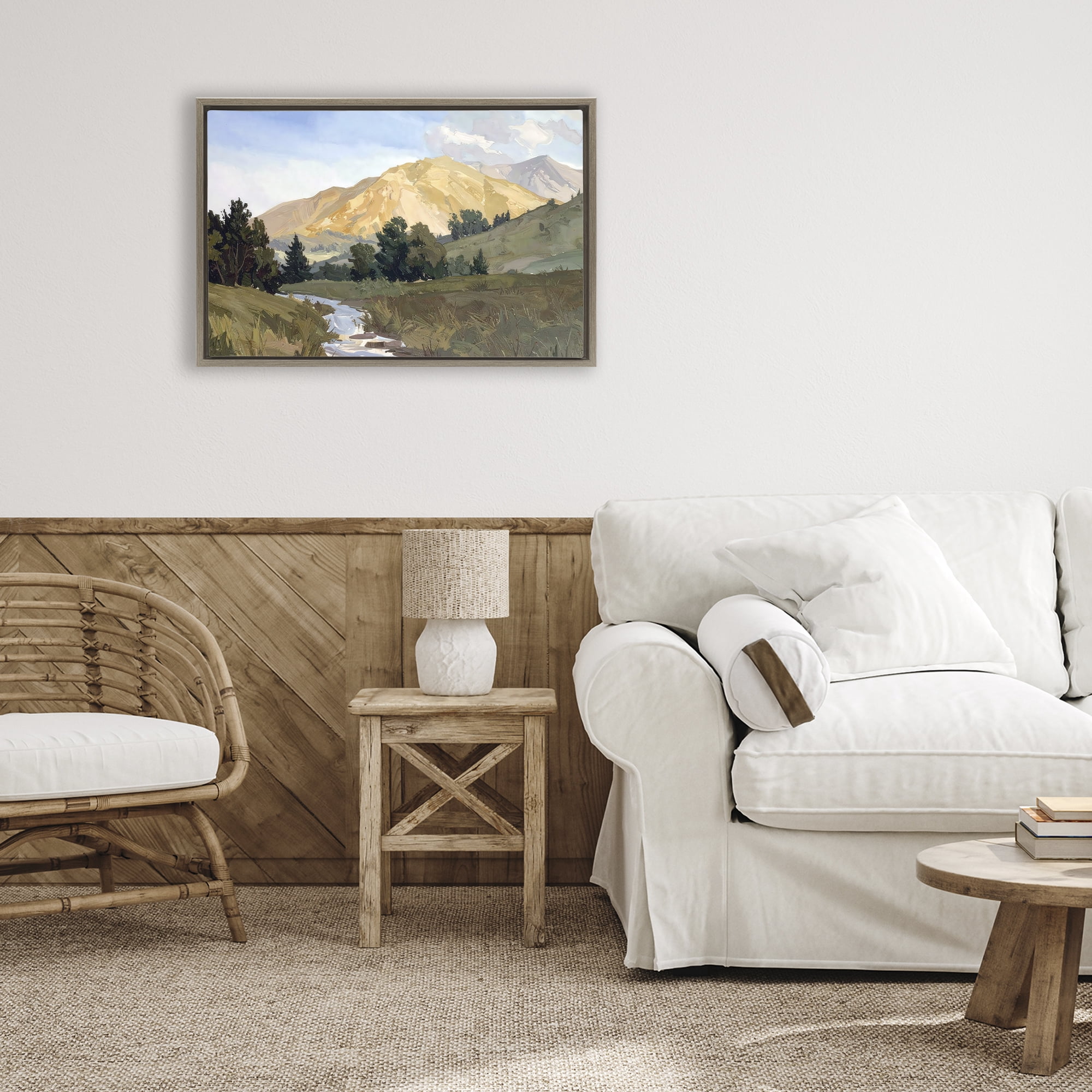 Stupell Industries Mountain Divide Valley Brown Framed Floater Canvas Wall Art, design by Alonza Saunders