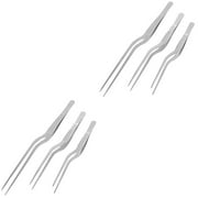 6 Pcs Stainless Steel Tweezers Kitchen Tools Food Clip Clips Curved Tip Long Tongs