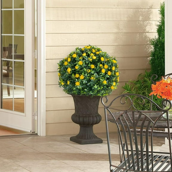 Artificial Topiary Ball Trees,Set of 2 23.6" Sun Resistant Fake Evergreen Shrubs Bushes Plants with Ground Spike,Fake Plants for Outdoor Indoor Front Porch Garden