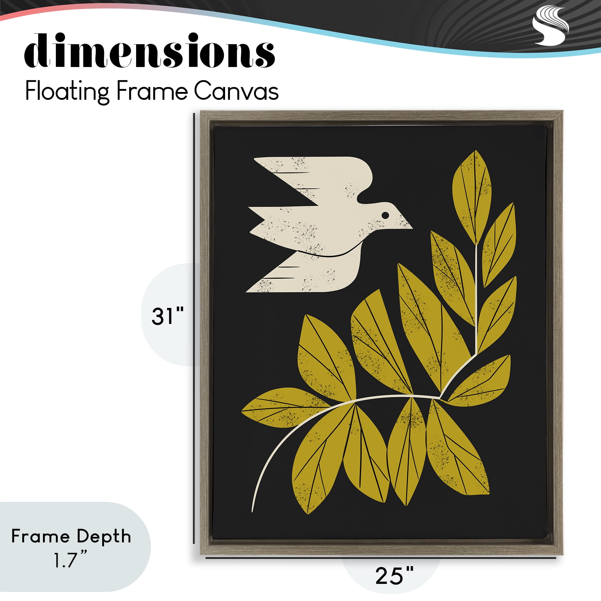 Stupell Industries Midcentury Dove & Branch Brown Framed Floater Canvas Wall Art, design by Renea L. Thull