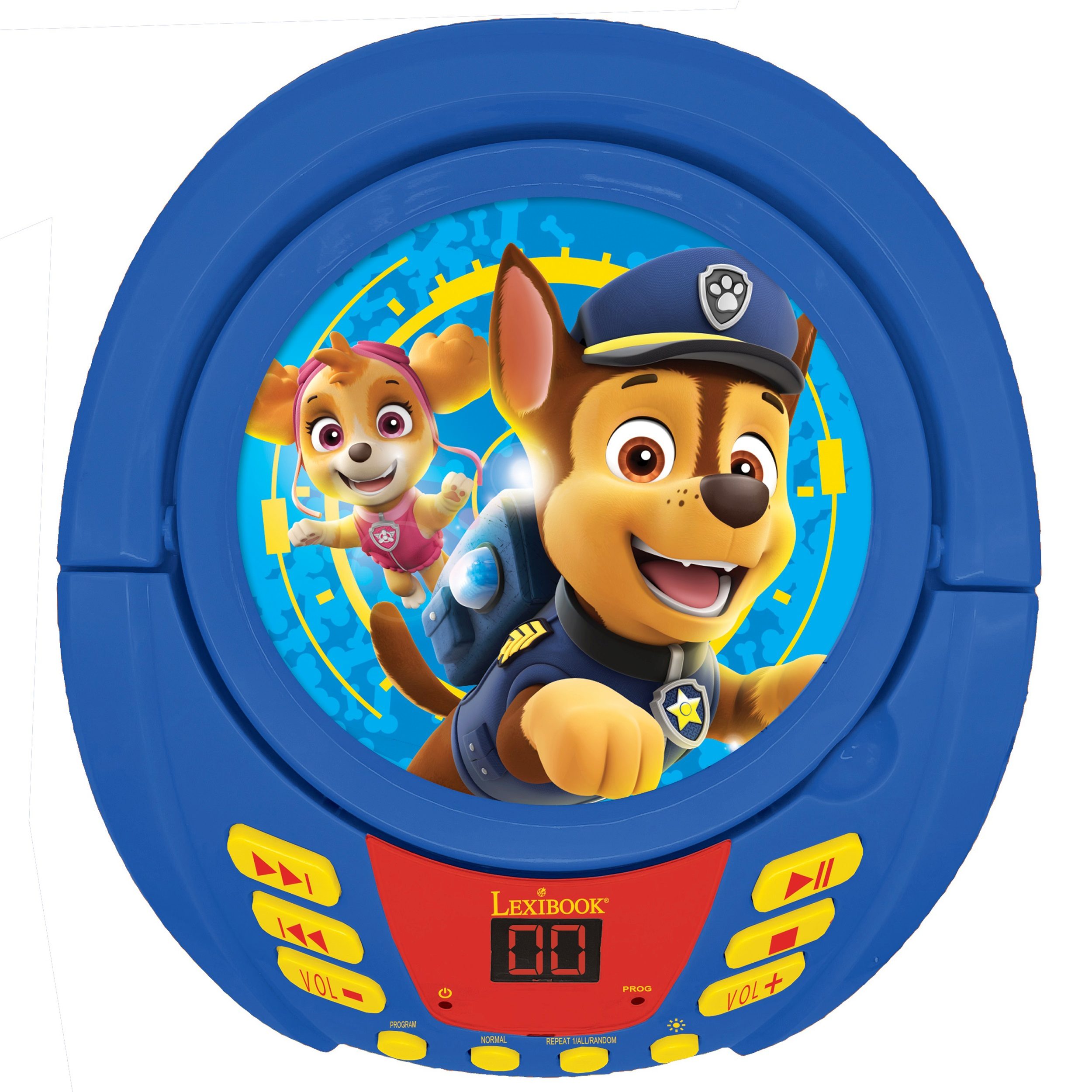 Lexibook - Paw Patrol - Bluetooth CD player for kids – Portable, Multicoloured light effects, Microphone jack, Aux-in jack, AC or battery-operated, Girls, Boys, Blue/Red