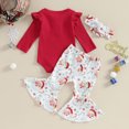 thumbnail image 3 of Okbabeha Baby Girl Christmas Outfit Crewneck Romper Onesie Santa Claus Flare Pants Headband 3 Piece Fall Infant Girl Clothes, 3 of 8