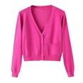 thumbnail image 4 of HNMKIU Womens Cardigan Short Cropped Long Sleeve Knit Sweater High Waist Fit Lightweight Button Up Spring Top Hot Pink,M, 4 of 6