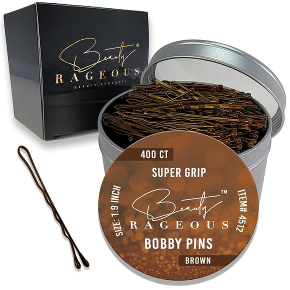 Horquillas Super Grip Bobby Pins – Mujer 1.9 pulgadas – Fácil de asegurar todo tipo de cabello – Práctica lata reutilizable (marrón – 400 quilates aprox.)