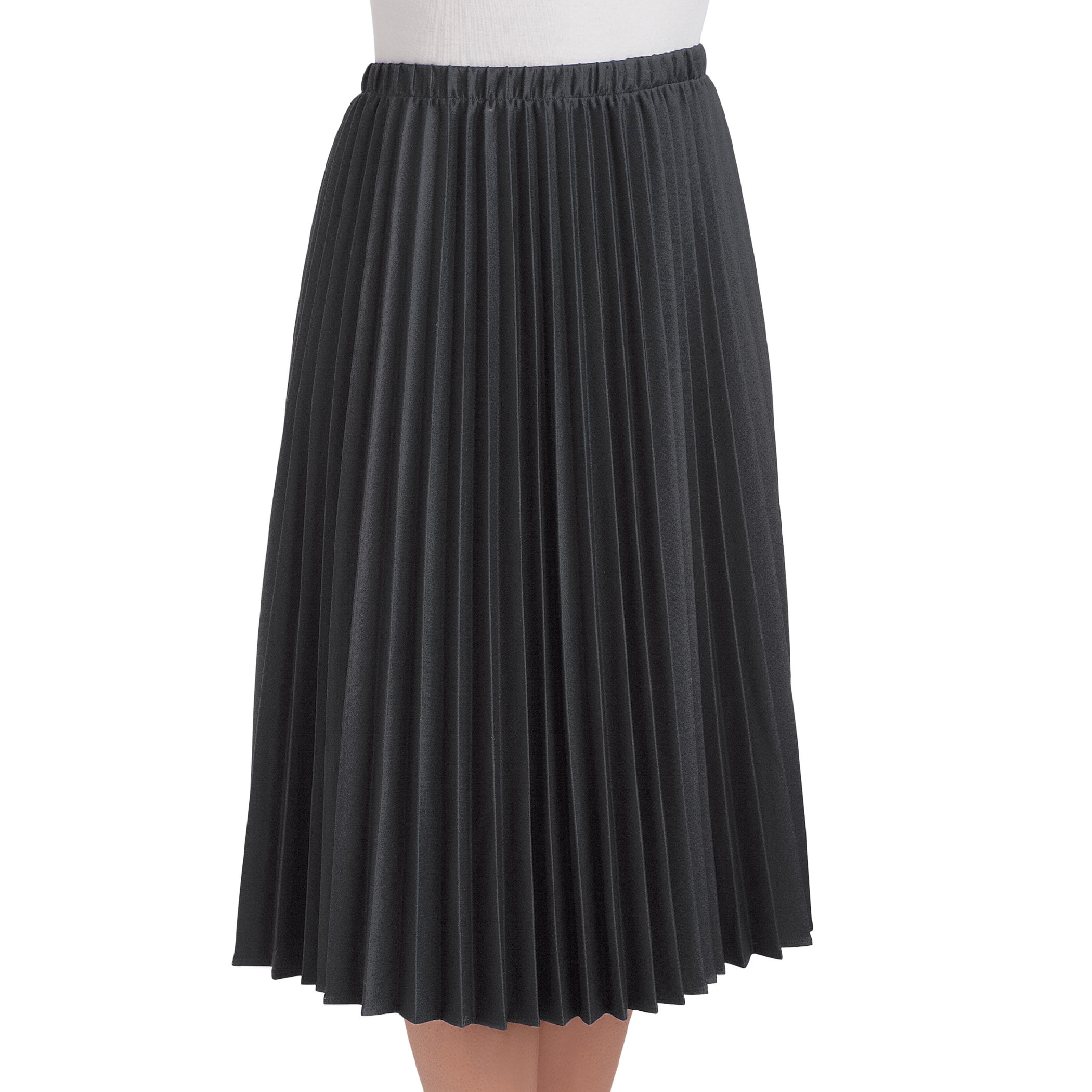 Collections Etc Women\'s Classic Pleated Mid-Length Jersey Knit Midi Skirt  with Comfortable Elastic Waistband, Black, Medium - Made in The USA