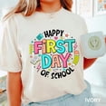thumbnail image 2 of VibeNest Studio Unisex Happy First Day of School Retro Cute Teacher Back to School Garment Dyed Graphic T-Shirt, 2 of 9