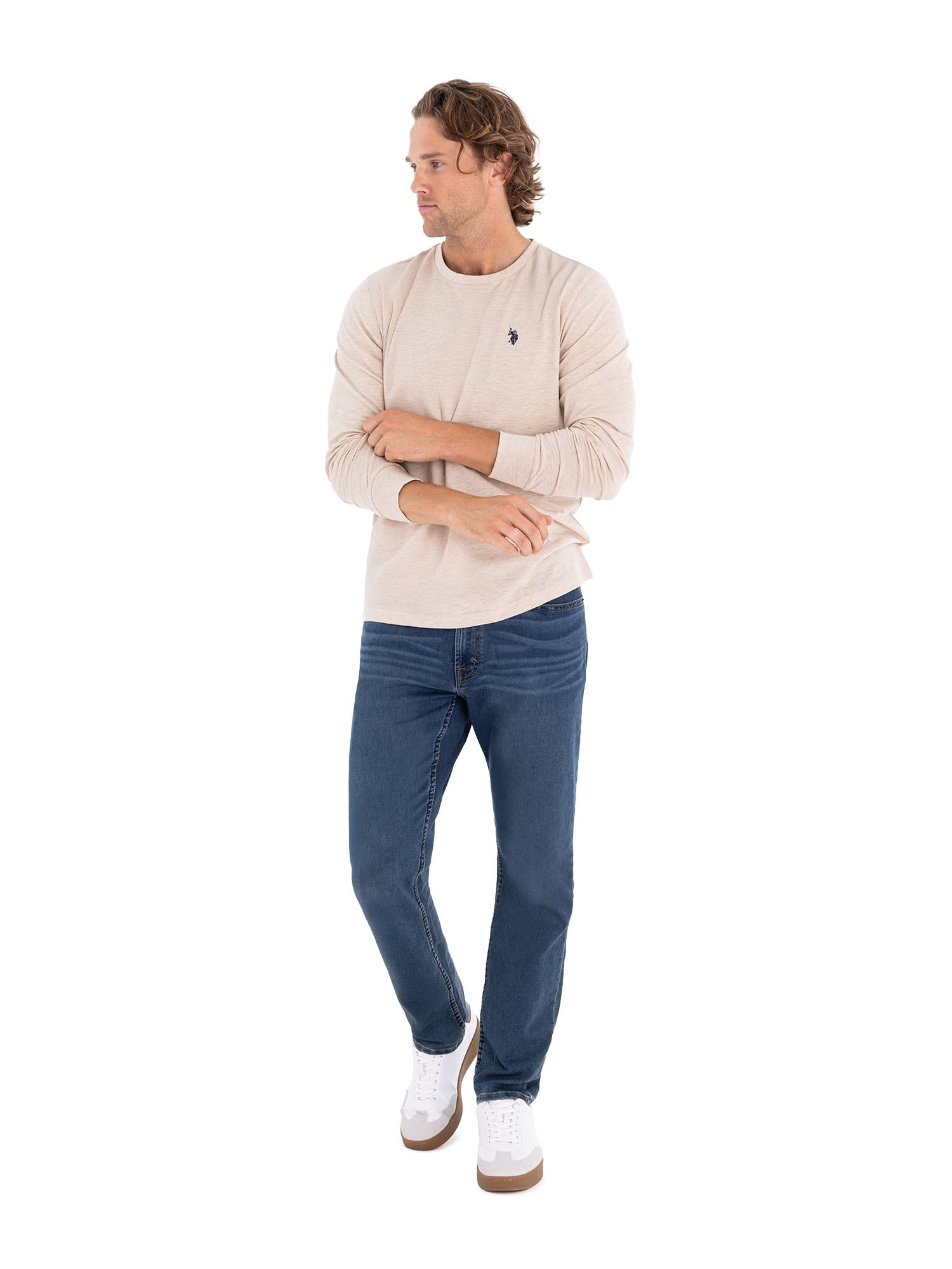 U.S. Polo Assn. Men's Cotton Crewneck Tee with Long Sleeves, Sizes XS-3XL