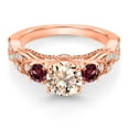 thumbnail image 2 of Gem Stone King 18K Rose Gold Plated Silver Peach Morganite Red Rhodolite Garnet and White Moissanite Engagement Ring for Women | 1.11 Cttw | Round 6MM and 3MM | Size 5, 6, 7, 8, 9 | Size 7, 2 of 4