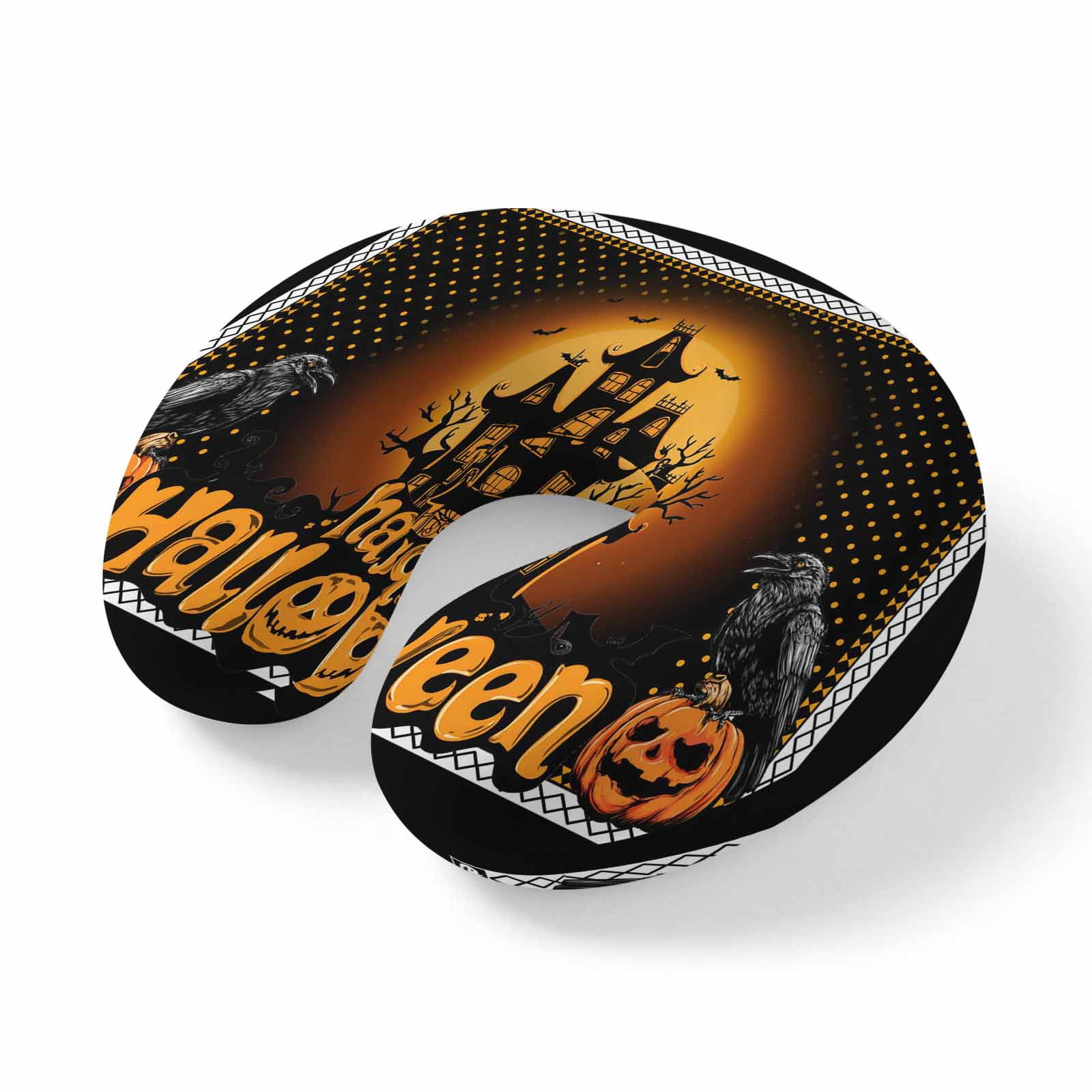 Neck Pillow for Travel Halloween Ghost Pumpkin Skull Memory Foam U Shaped Pillows Portable Headrest Orange Black Haunted House Neck Head Support Cushion for Home Office Car Airplane Sleeping