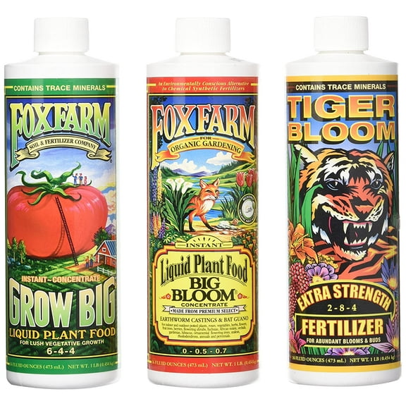 Foxfarm Liquid Nutrient Fertilizer, Grow Big, Big Bloom, Tiger Bloom Pint size, Combo Pack