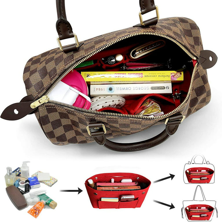 EIMELI Travel Makeup Bag, Women Cosmetic Bag Insert Organizer Toiletry Bag,  Multi Pockets Handbag Organizer Felt Fabric,Adapted in LV Speedy,Birkin  kelly,Palermo,Gucci padlock Red/M 