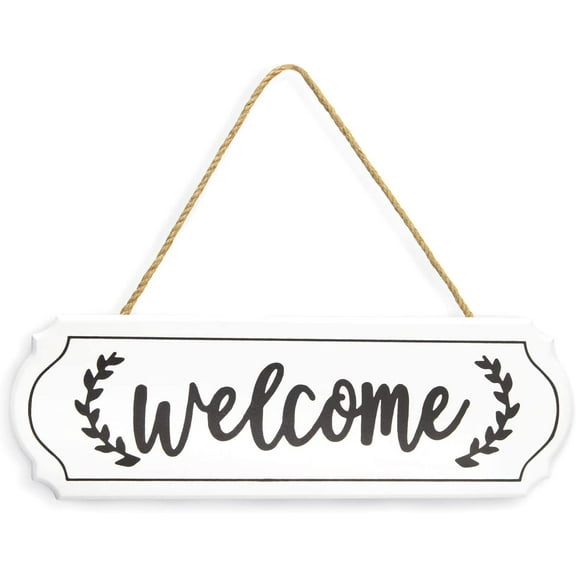 Wooden Welcome Sign for Rustic Farmhouse Decorations, Wall Hanging Welcome Sign for Front Door, Porch Decor, White Welcome Sign, Rustic Wooden Door Hanger, Small Welcome Sign 11.61 x 3.74 Inch White