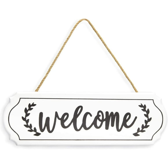 Wooden Welcome Sign for Rustic Farmhouse Decorations, Wall Hanging Welcome Sign for Front Door, Porch Decor, White Welcome Sign, Rustic Wooden Door Hanger, Small Welcome Sign 11.61 x 3.74 Inch White