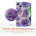 thumbnail image 2 of Case for iPhone 15, Colorful Retro Oil Painting Printed Flower Laser Glossy Pattern Cute Curly Waves Border Exquisite Phone Cover Stylish Durable TPU Protective Case for Girls Women - Purple, 2 of 18