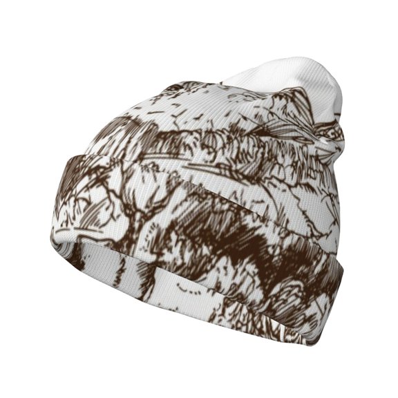Pofeuu Woodland Forest With Deers Print Beanie Hat for Men Women Knit Winter Hat Warm Cuffed Skull Beanie Slouchy Soft Unisex