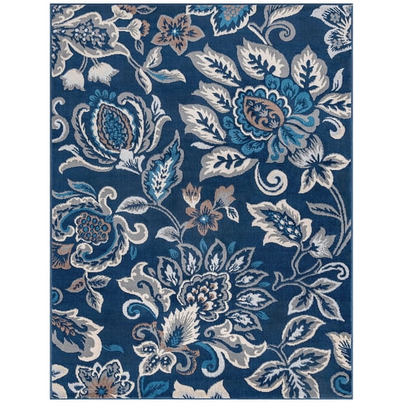 Madison Traditional 5' x 7' Dark Blue Polypropylene Indoor Area Rug