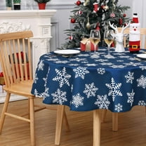 Christmas Tablecloth 60 Inch, Round Table Cloth Outdoor Winter Christmas Decorations Dining Table Cover, Farmhouse Xmas Blue Snowflakes for Banquet Party Kitchen Dining Room