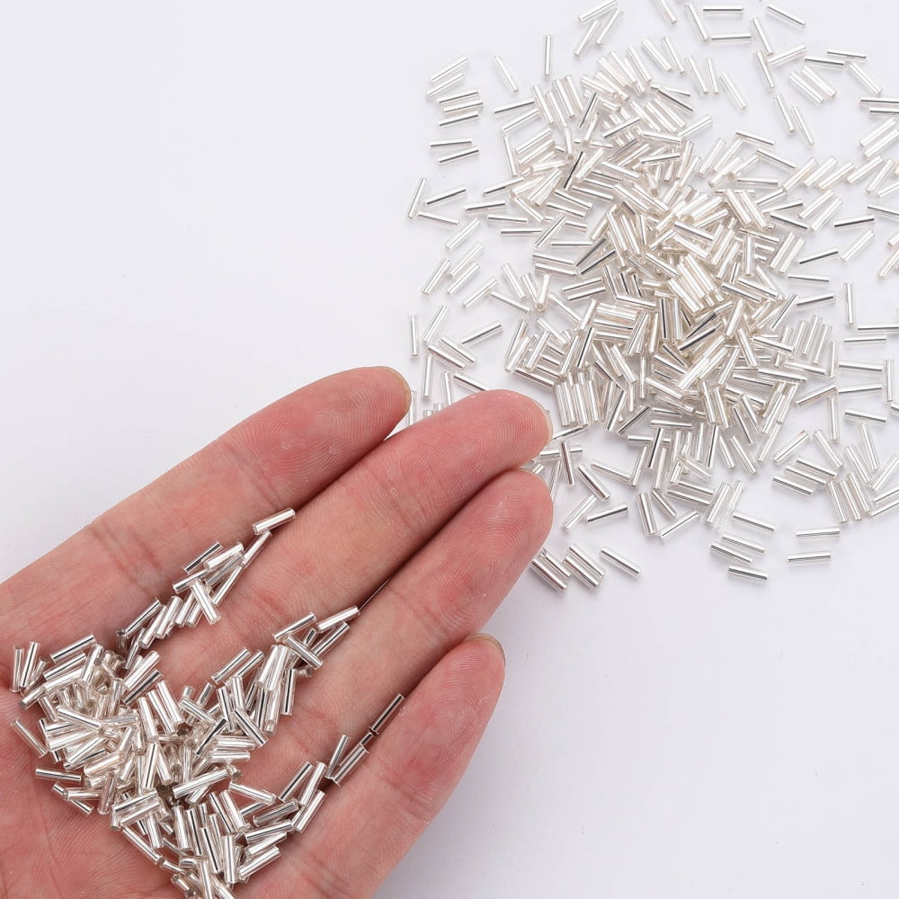 Plated Glass Bugle Beads Metallic Colours Floral White 6~7x2mm Hole: 1mm 10000pcs/Pound