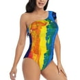 thumbnail image 3 of Easygdp Rainbow Colored Women's One Shoulder Ruffle Monokini Bathing Suits with Removable Chest Pad, Quick Drying - X-Large, 3 of 8