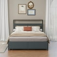 thumbnail image 3 of Panana Full/Queen Size Bed Frame with 4 Storage Drawers and Headboard, 2 Tier Shelves Headboard Storage, with Slats, Noise Free, No Box Spring Needed (Vintage Brown and Grey, Queen), 3 of 9
