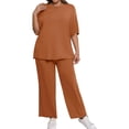 thumbnail image 3 of Women Plus Size Solid 2 Pieces Sets Short Sleeve Casual Tops and Wide Leg Pants Tracksuit, 3 of 6