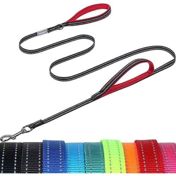 Eryueer Dog Leash Twingrip Double Handle Dog Leash with Traffic Handle Control & 2 Loop for Walking & Training, Reflective Heavy Duty for Puppy Pet Collar, 6ft x 1/2in, Black