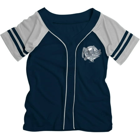 Navy Dog Football Jersey - MLB San Diego Padres Girls Short Sleeve Button Down Mesh Jersey