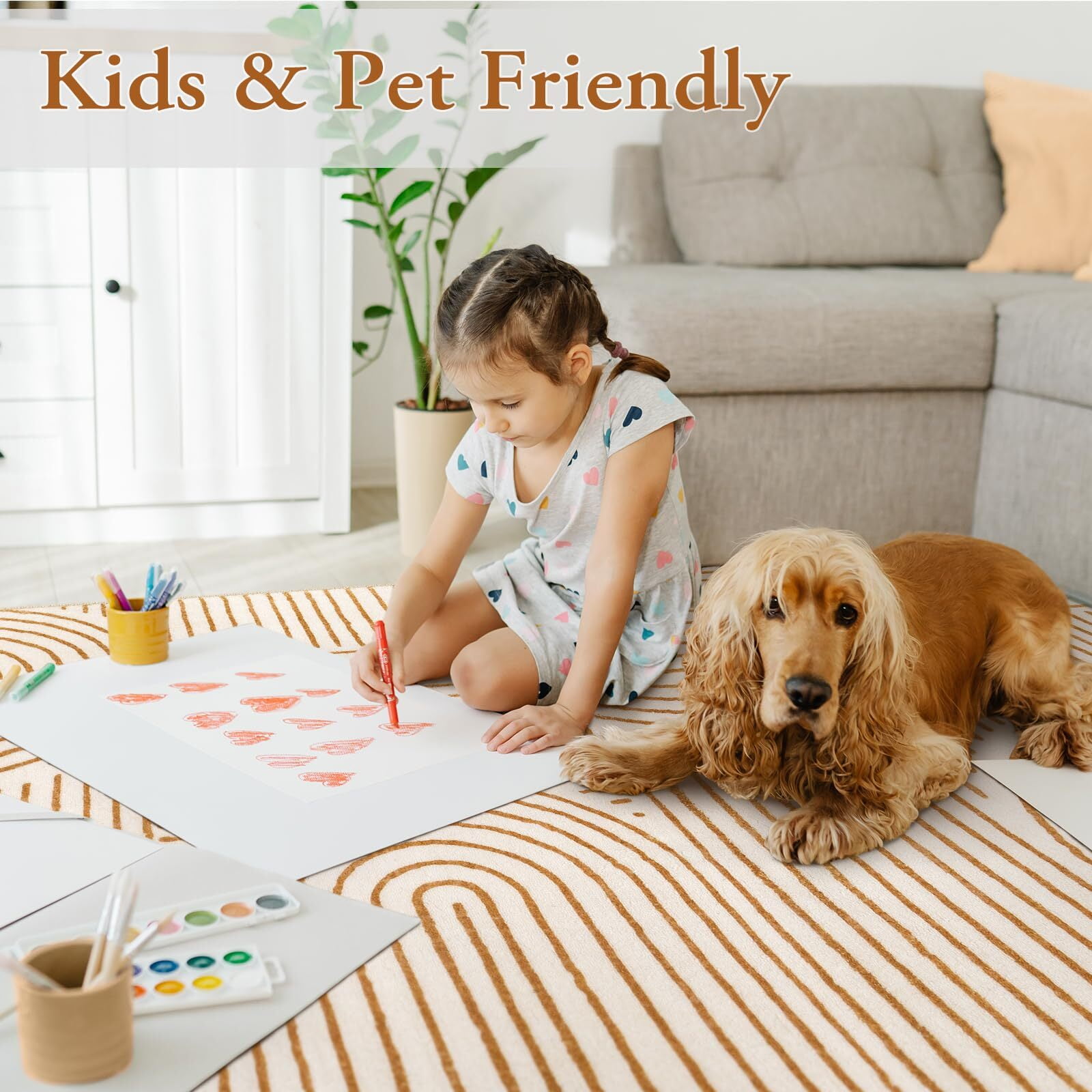 Moynesa Abstract Washable Rugs, 8x10 Rug for Bedroom Nursery Soft Non Slip Modern Living Room Rug, Ultra-Thin Non-Shedding Throw Carpet for Entryway Kitchen Office