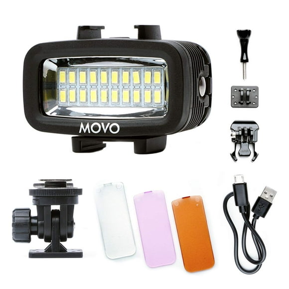 Movo LED-WP sous-Marin Haute Puissance Rechargeable avec Caméra d'Action et Supports de Chaussures, Compatible avec GoPro, DSLR - Parfait pour Vlogging, Voyage, Plongée sous-Marine, Snorkeling, Surf, Sport