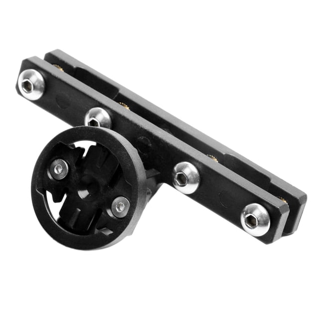 Jinwen bike tail light holder, a black plastic and metal seat mount bracket designed for Varia RTL515 and compatible with most bike saddles with a 2-stick bow. Features adjustable angle, 4 fastening screws for stability, and a universal interface for mounting tail lights or action cameras. Measures 95mm (3.74 inches) in length.