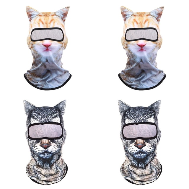 QJUHUNG 4pcs Winter Balaclava Cat Ski Mask Windproof With Ears Cute Full Face Animal Ski Face Mask for Outdoor Hiking Riding Bar Music Festivals Party Raves Halloween