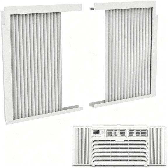 ICERUN Window Air Conditioner Side Panels with Frame, Adjustable Accordion Filler Curtain Kit, Vinyl Insulation Seal Replacement for 5000 BTU Window AC Units