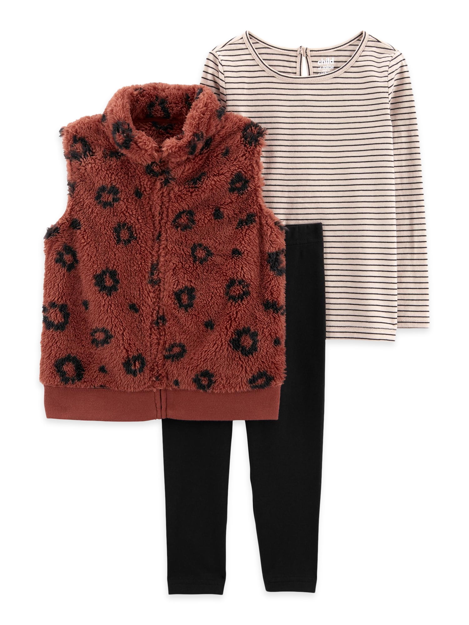 Carter's Child of Mine Baby and Toddler Girl Animal Print Vest, Long Sleeve T-Shirt and Pants Outfit Set, 3-Piece, 12 Months-5T