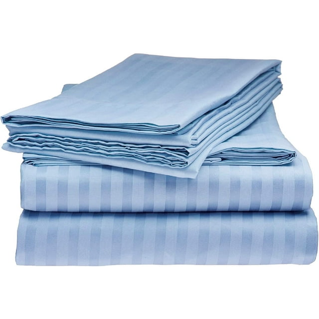 400 Thread Count 3 Piece ( 1-Fitted Sheet + 2 - Pillow Cases ) Fitted Sheet 24 Inch Deep Pocket 100% Egyptian Cotton Stripe Pattern