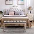 thumbnail image 6 of French Vintage Tufted Bedroom Bench with Carved Wood Legs, 43.3-Inch Linen Upholstered Entryway Ottoman for Living Room, Grey, 6 of 11